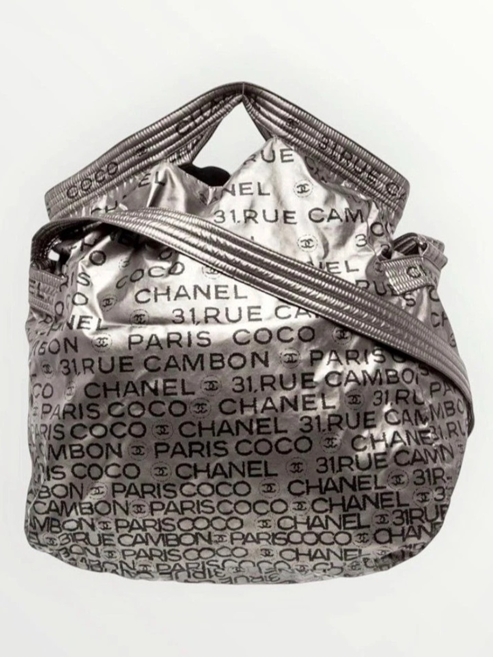Chanel 31 Rue Cambon Silver Graphic Nylon Hobo Messenger Bag